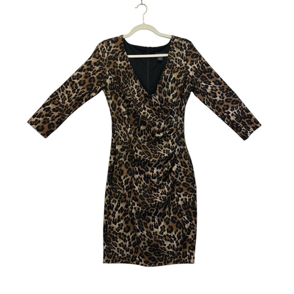 NYDJ Womens Dress Ruched Leopard Print Sheath Built In Shapewear sz 6